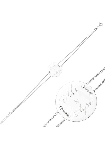 Gümüş Isimli Yuvarlak Plaka Bayan Bileklik