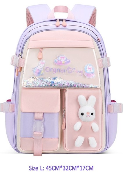 Kore Tarzı Su Geçirmez Büyük Kapasiteli Ilkokul Sırt Çantası Mor