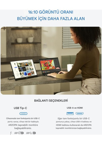 Z1RC 16" 25 Ms 2.5k 60Hz IPS Parlak Qhd Ekran Taşınabilir Monitör