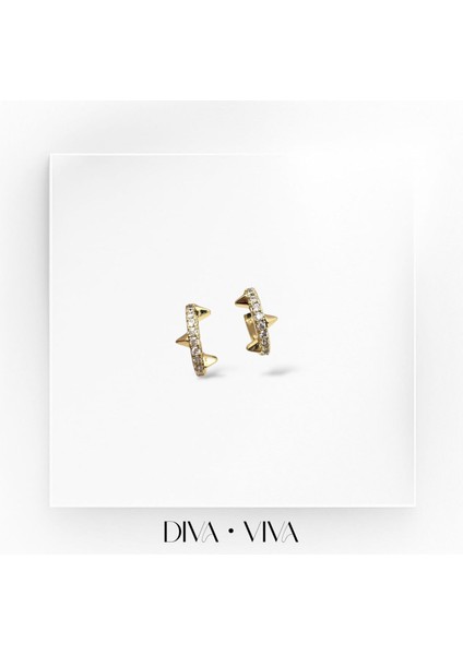 Divaviva - Vıp 14K Trok Detaylı Taşlı Mini Halka Kadın - Mini Troka Küpe fiyatları