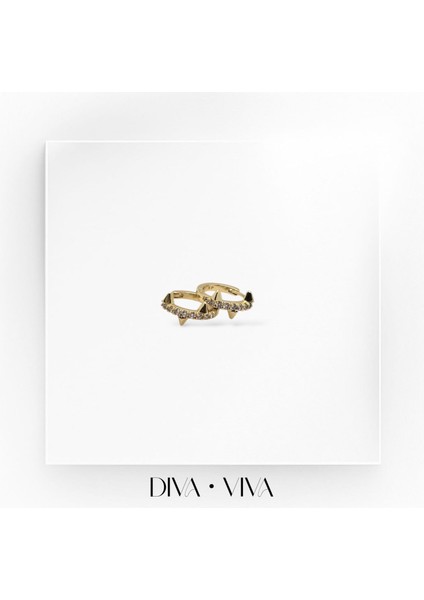 Divaviva - Vıp 14K Trok Detaylı Taşlı Mini Halka Kadın - Mini Troka Küpe indirimleri