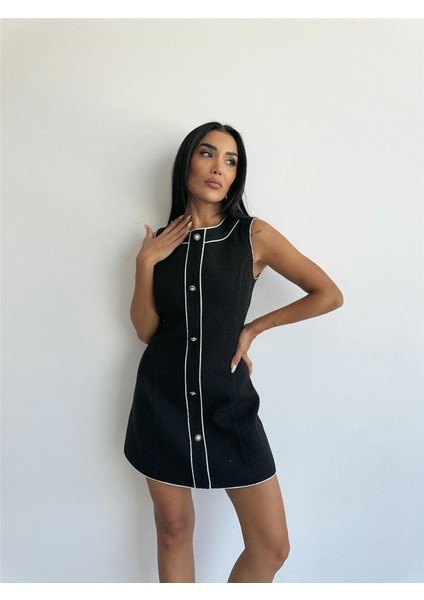 Chanel Kumaş Kısa Önden Düğmeli Elbise - Siyah
