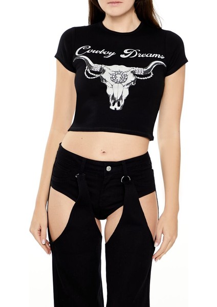 Cowboy Dreams Baskılı Baby Tee Tişört fiyatları