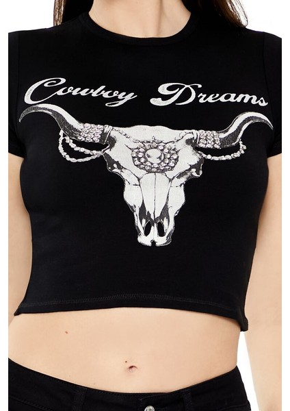 Cowboy Dreams Baskılı Baby Tee Tişört indirimleri