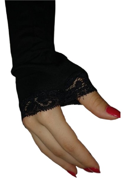 Parmak Geçmeli Siyah Dantelli Viskon Kolluk fiyatları