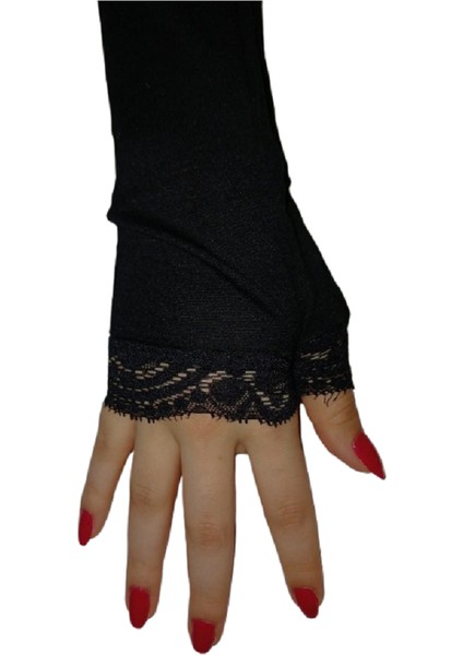 Parmak Geçmeli Siyah Dantelli Viskon Kolluk modelleri