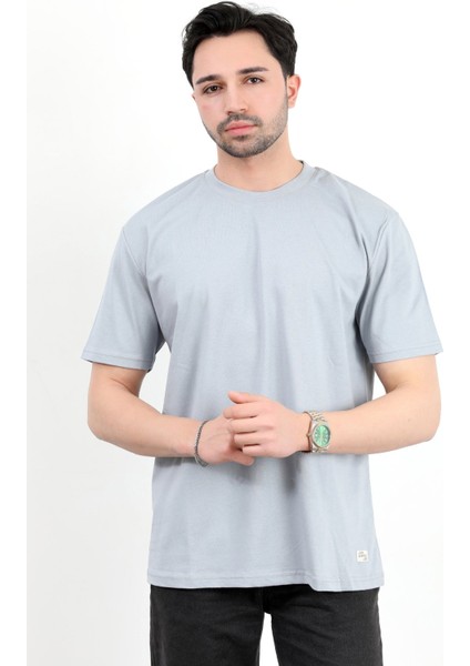 Erkek Bisiklet Yaka Basic Pamuklu T-Shirt Gri - 2271