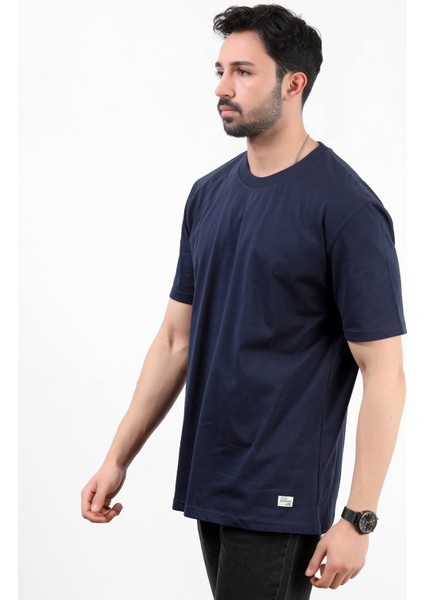 Erkek Bisiklet Yaka Basic Pamuklu T-Shirt Lacivert - 2271