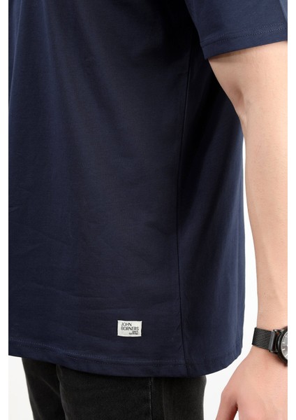 Erkek Bisiklet Yaka Basic Pamuklu T-Shirt Lacivert - 2271