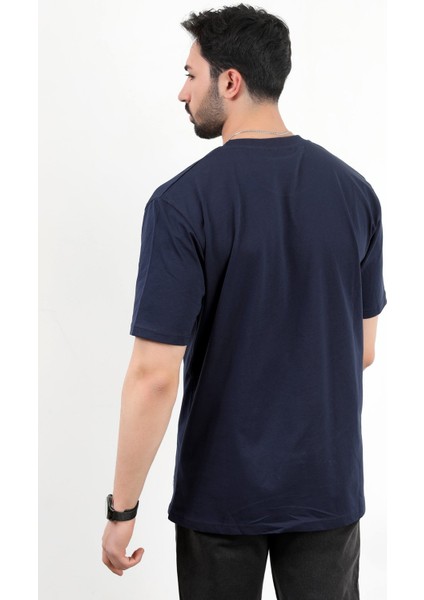 Erkek Bisiklet Yaka Basic Pamuklu T-Shirt Lacivert - 2271