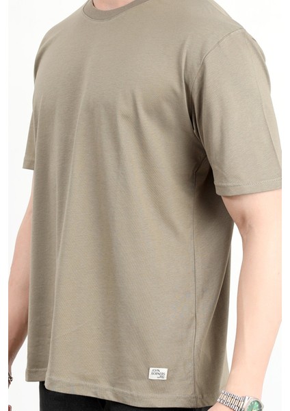 Erkek Bisiklet Yaka Basic Pamuklu T-Shirt Haki - 2271