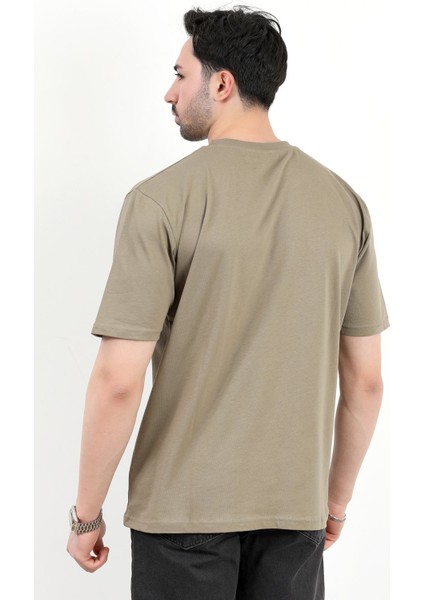 Erkek Bisiklet Yaka Basic Pamuklu T-Shirt Haki - 2271