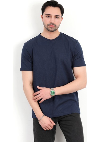 Erkek Bisiklet Yaka Basic %100 Pamuklu T-Shirt Lacivert - 25Y 2735 fırsatları