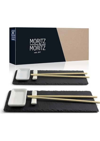 10 Parçalı Sushi Tabağı Seti, 2 Kişilik Arduvaz, Seramik ve Bambu Malzeme ile Şık Sunum