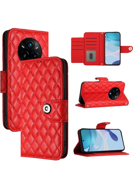 Realme 14 Pro+ 5g Için Eşkenar Dörtgen Dokulu Deri Kılıf (Yurt Dışından)