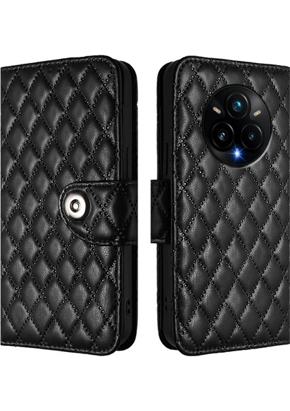 Realme 14 Pro+ 5g Için Eşkenar Dörtgen Dokulu Deri Kılıf (Yurt Dışından)