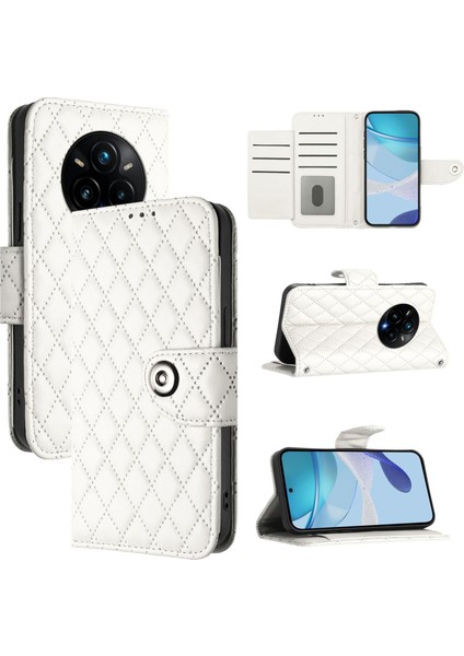 Realme 14 Pro+ 5g Için Eşkenar Dörtgen Dokulu Deri Kılıf (Yurt Dışından)