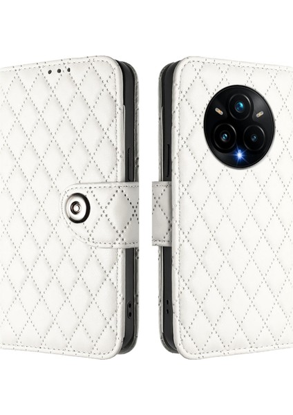 Realme 14 Pro+ 5g Için Eşkenar Dörtgen Dokulu Deri Kılıf (Yurt Dışından)