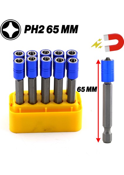 Mıknatıslı Bits Uç Ph2 65 mm Renkli Vida Tutucu Sökme Yıldız Matkap Vidalama Ucu S2 Çeliği (10 Adet) fiyatları