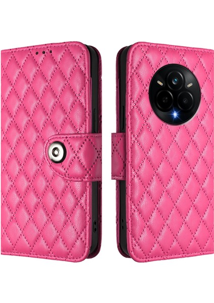 Realme 14 Pro 5g Için Eşkenar Dörtgen Dokulu Deri Kılıf (Yurt Dışından)