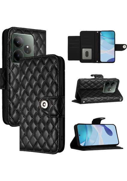 Realme Gt 6 5g Global Için Eşkenar Dörtgen Dokulu Deri Kılıf (Yurt Dışından)