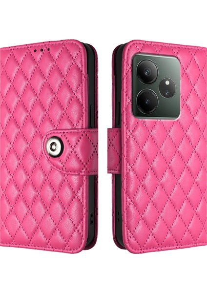 Realme Gt 6t 5g Global Için Eşkenar Dörtgen Dokulu Deri Kılıf (Yurt Dışından)