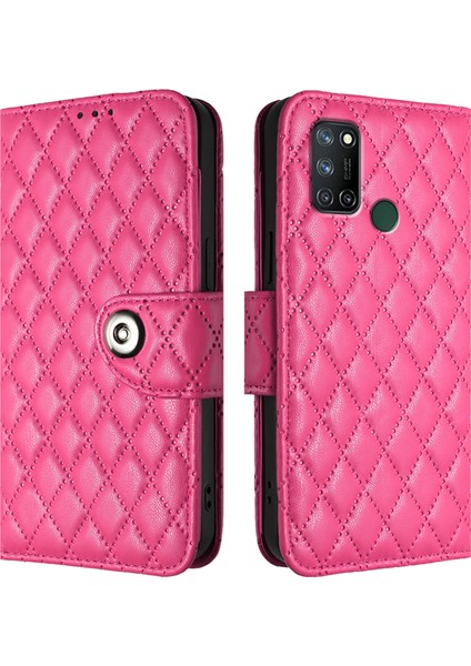 Realme C17 / 7i Için Eşkenar Dörtgen Dokulu Deri Kılıf (Yurt Dışından)