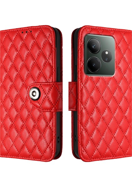 Realme Gt 6 5g Global Için Eşkenar Dörtgen Dokulu Deri Kılıf (Yurt Dışından)