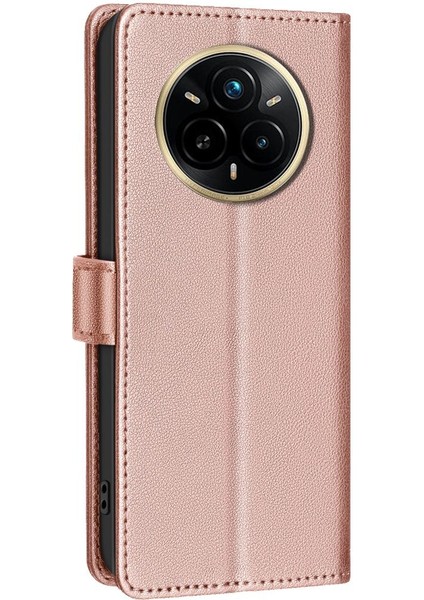 Realme 14 Pro Için Litchi Texture Rfıd Pu Kılıf (Yurt Dışından)