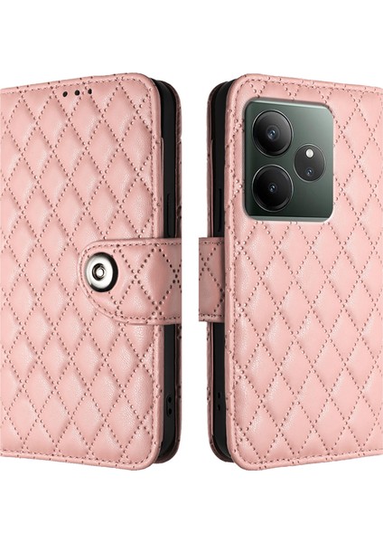 Realme Gt 6 5g Global Için Eşkenar Dörtgen Dokulu Deri Kılıf (Yurt Dışından)