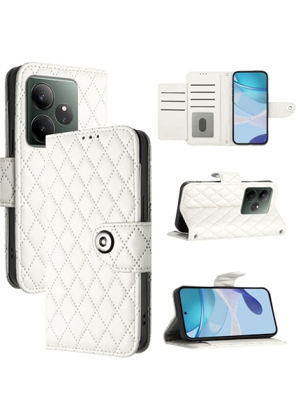 Realme Gt 6t 5g Global Için Eşkenar Dörtgen Dokulu Deri Kılıf (Yurt Dışından)