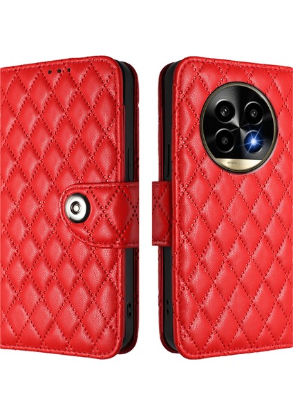 Realme 13 Pro / 13 Pro+ 5g Için Eşkenar Dörtgen Dokulu Deri Kılıf (Yurt Dışından)