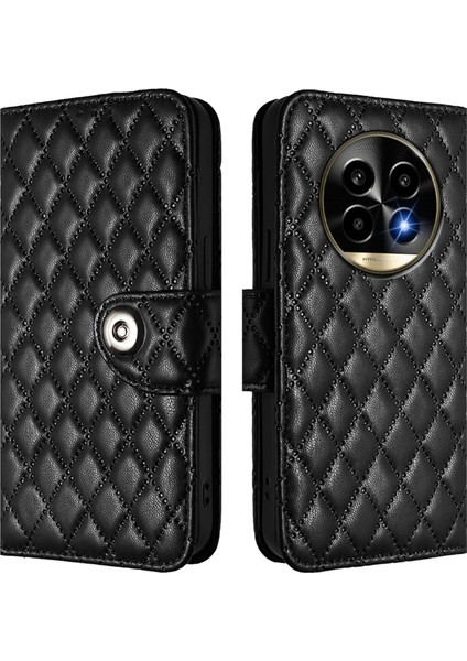Realme 13 Pro / 13 Pro+ 5g Için Eşkenar Dörtgen Dokulu Deri Kılıf (Yurt Dışından)