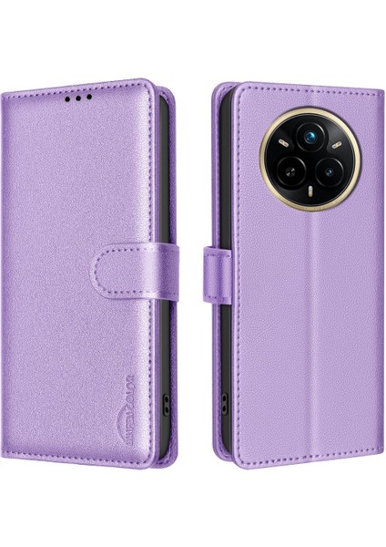 Realme 14 Pro Için Litchi Texture Rfıd Pu Kılıf (Yurt Dışından)