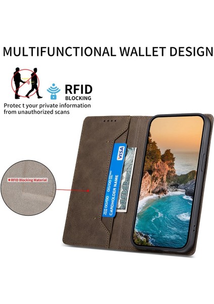 Realme 14 Pro Için Manyetik Rfıd Pu Kılıf (Yurt Dışından)