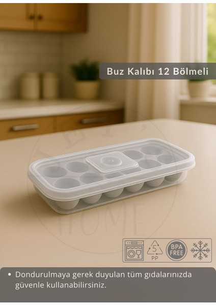 12 Bölmeli Buz Kalıbı Esnek Silikon Buz Küpü Bpa Free Yuvarlak Bas Parmak Buzluk Çapı 3,5 cm Gri