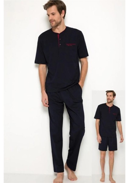 5370 Lacivert 3 Lü Pijama Şort Damat Pijama Takım