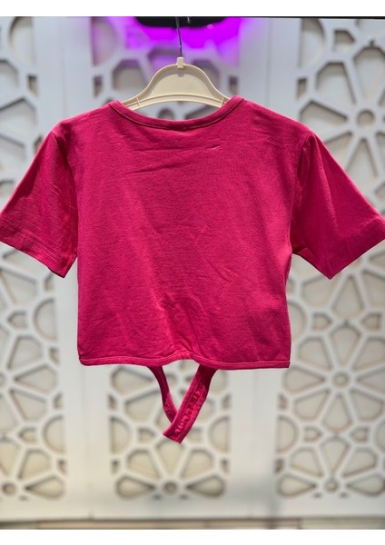 Kısa Kollu Pembe Tişört Crop ve Siyah Şort Kız Çocuk Alt Üst Takım