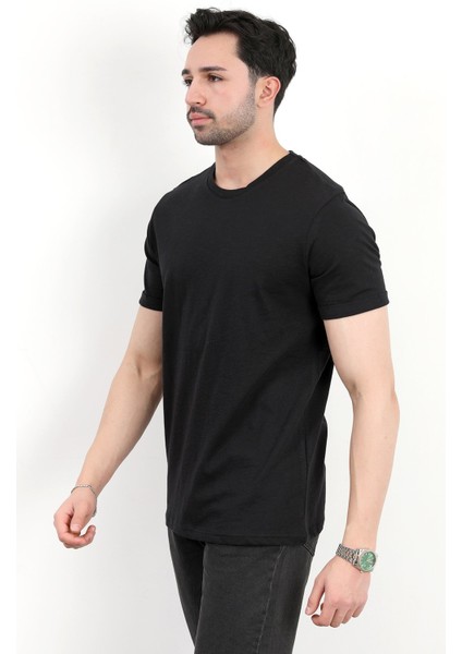 Erkek Bisiklet Yaka Basic %100 Pamuklu T-Shirt Siyah - 25Y 2735 modelleri