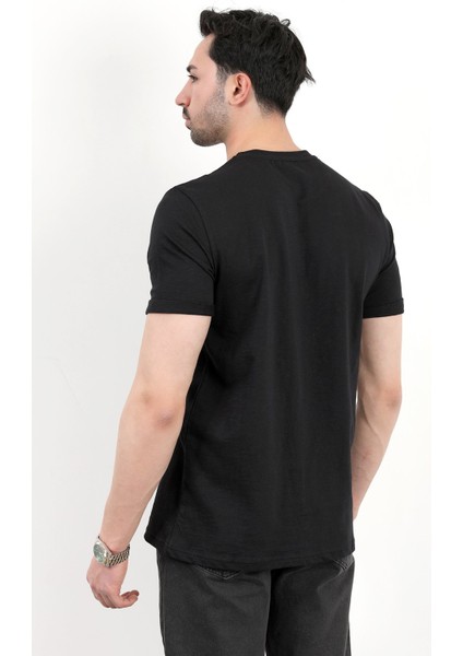Erkek Bisiklet Yaka Basic %100 Pamuklu T-Shirt Siyah - 25Y 2735 fırsatları