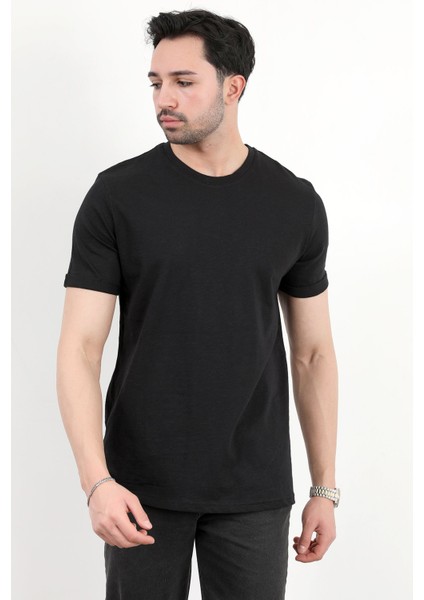Erkek Bisiklet Yaka Basic %100 Pamuklu T-Shirt Siyah - 25Y 2735 indirimleri