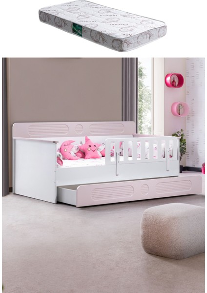Yavrulu Karyola, Flora Yavrulu Montessori Karyola - Pembe + 1 Adet Comfort Yatak