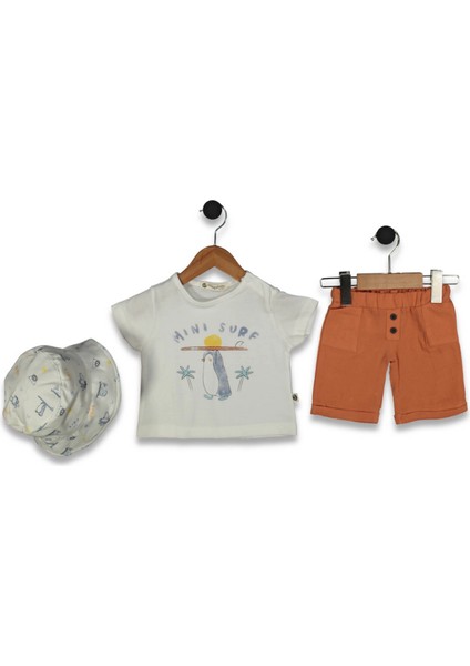 Penguen Baskılı Şapkalı Şortlu Erkek Takım