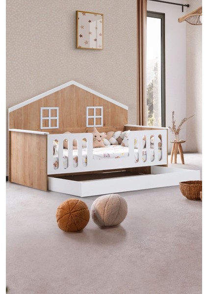 Yavrulu Karyola, Bello Yavrulu Montessori Yatak - Ceviz + 1 Adet Comfort Yatak