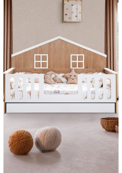 Yavrulu Karyola, Bello Yavrulu Montessori Yatak - Ceviz + 1 Adet Comfort Yatak