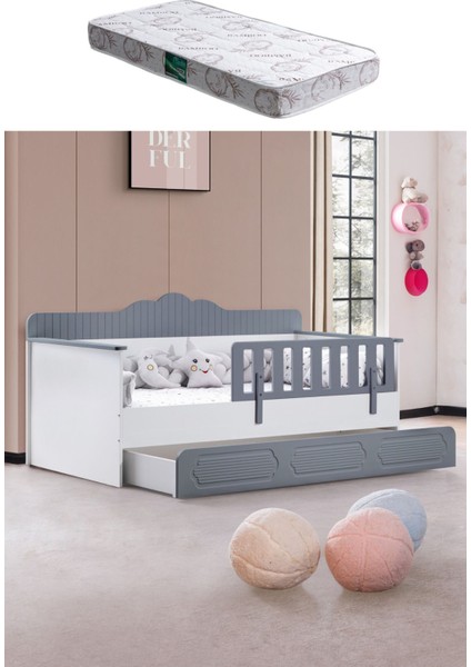 Yavrulu Karyola, Flower Yavrulu Montessori Karyola - Gri + 1 Adet Comfort Yatak