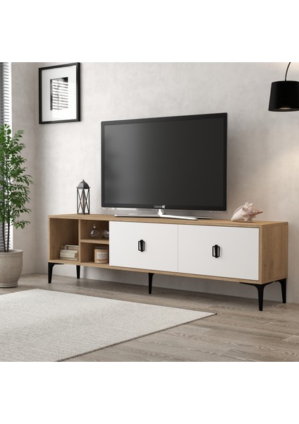 3804 Era Tv Ünitesi 180 cm 2 Kapaklı Raflı Sepet - Beyaz