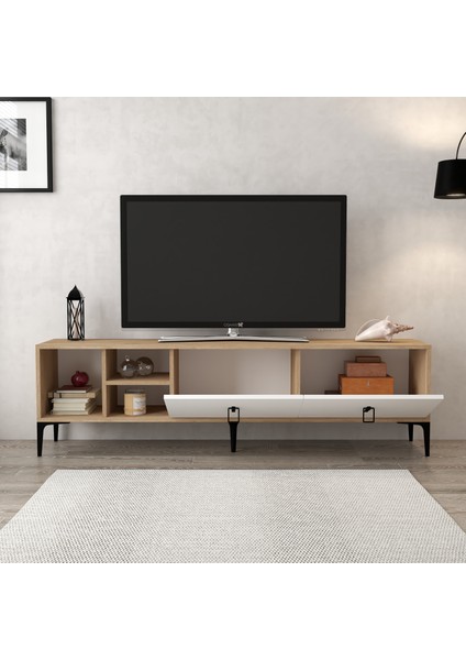 3804 Era Tv Ünitesi 180 cm 2 Kapaklı Raflı Sepet - Beyaz