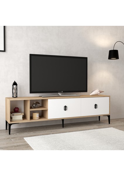 3804 Era Tv Ünitesi 180 cm 2 Kapaklı Raflı Sepet - Beyaz
