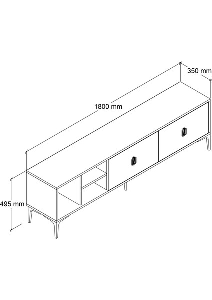 3804 Era Tv Ünitesi 180 cm 2 Kapaklı Raflı Sepet - Beyaz